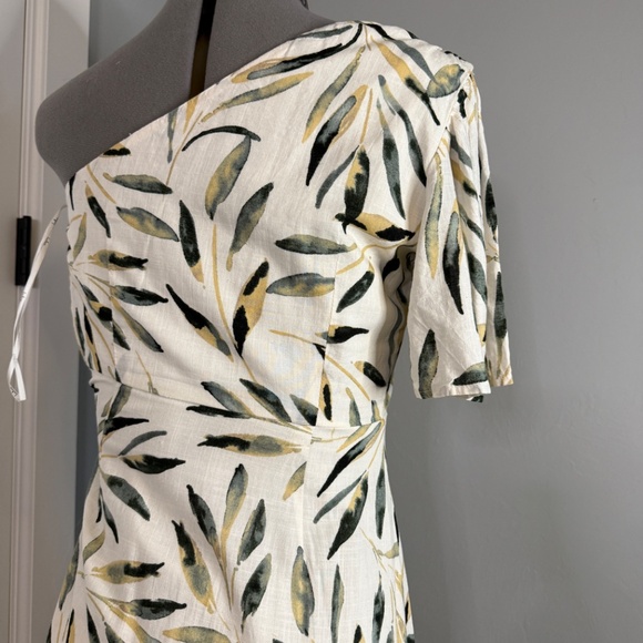 Truly Tropic Cream Leaf Print One-Shoulder Midi Dress, Lulus XS - Picture 12 of 16